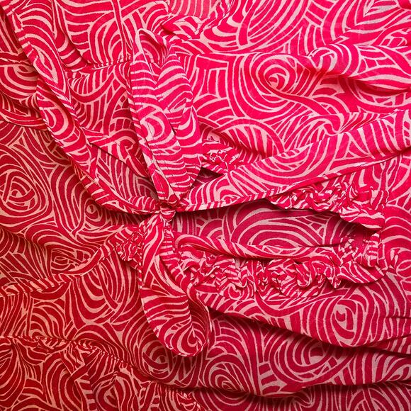 Betsey Johnson Red Rose Print Ruffle Babydoll Nightgown - Sheer Lingerie Dress S - Picture 5 of 8